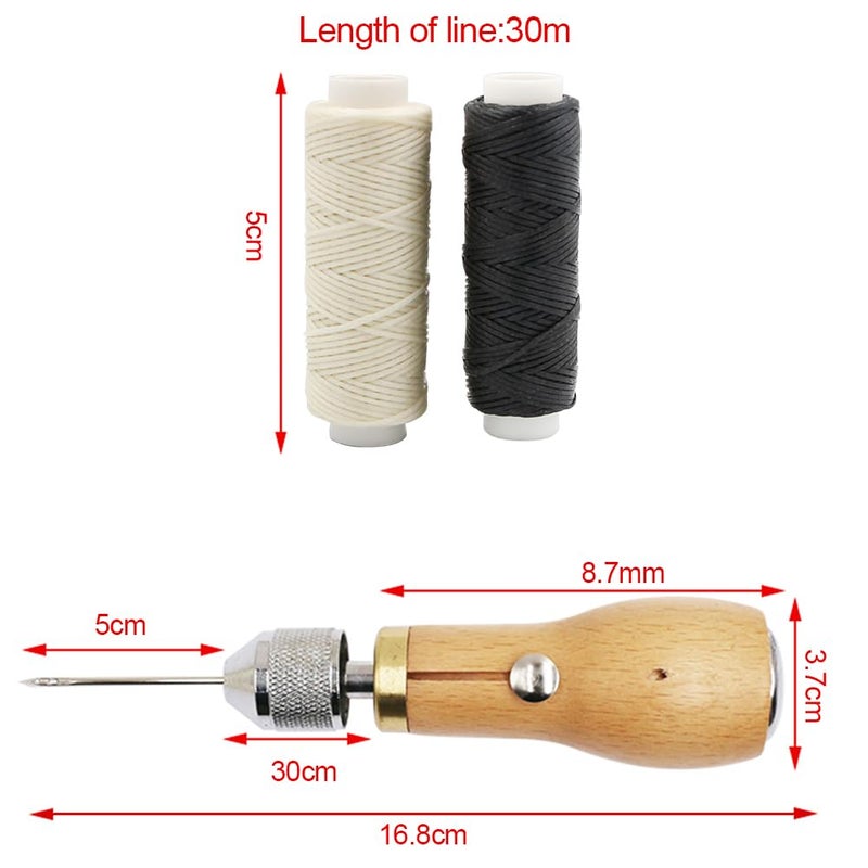 Co-link Professional Sewing Awl Hand Stitcher Repair Tool Kit for Leather and Heavy Fabrics with 2PCS Needles, 1PC Coil and Yarn/Threads - Image 3